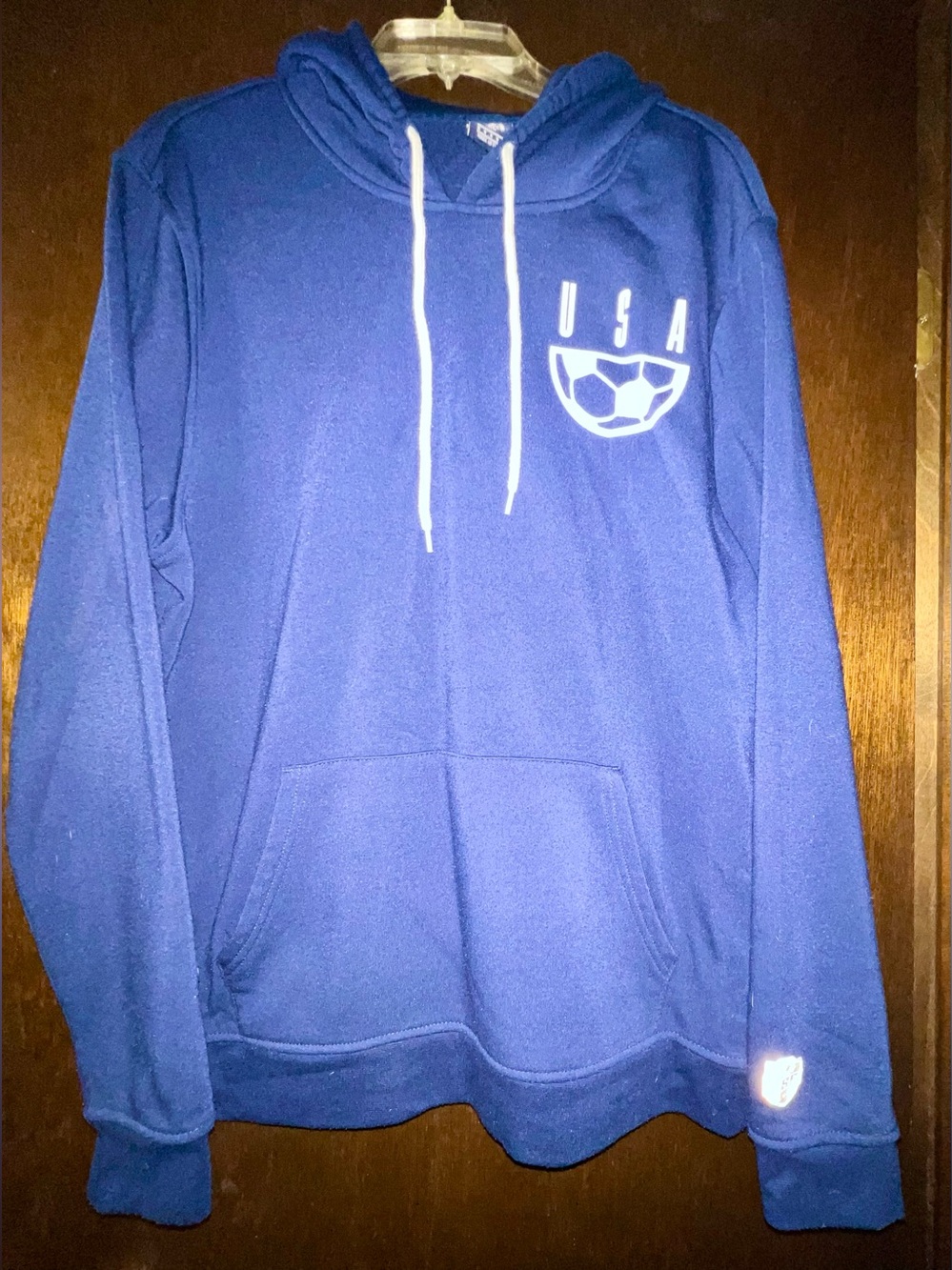 USA Blue Soccer Pullover Hoodie with Drawstring Hood
